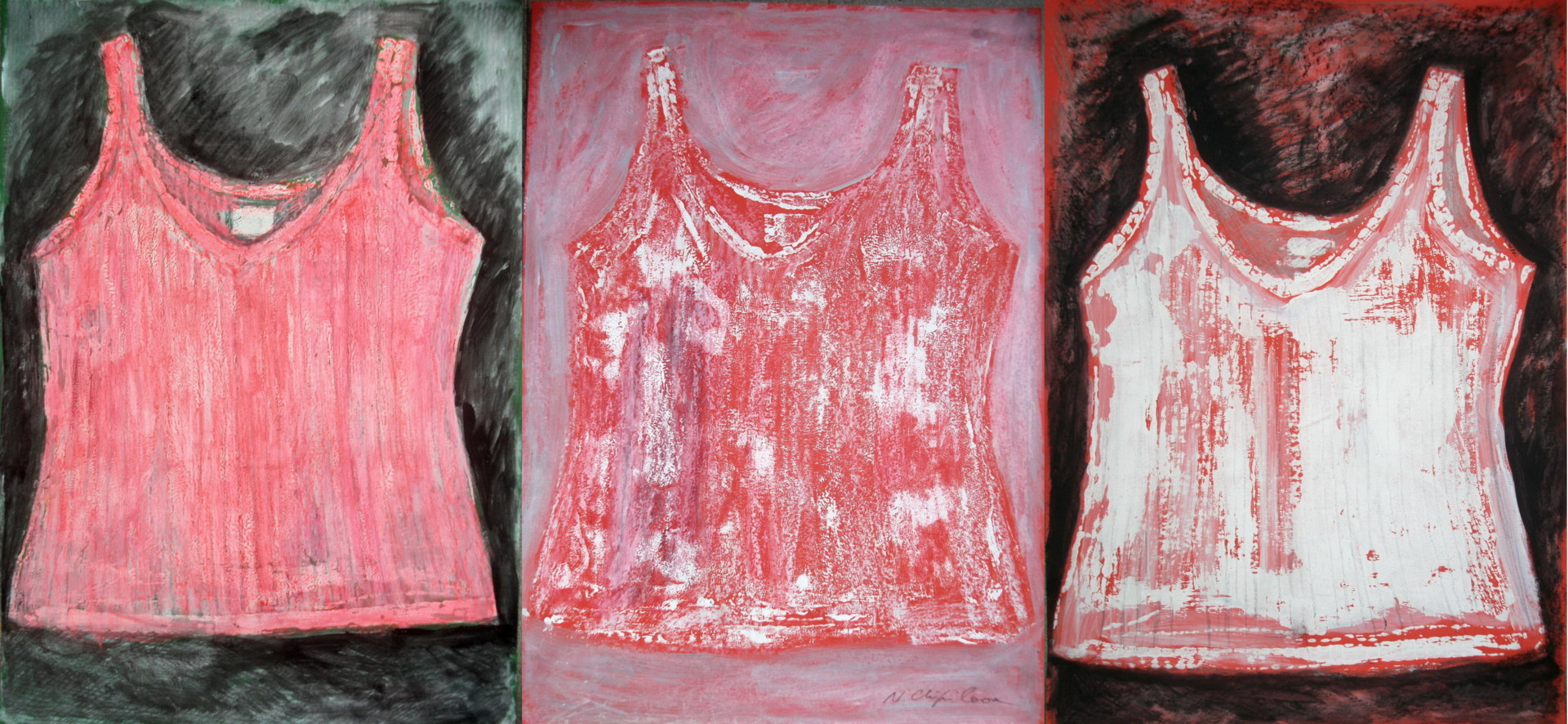 Atelier N N . Art Store By Nat - Pink undershirts tryptique Exemple