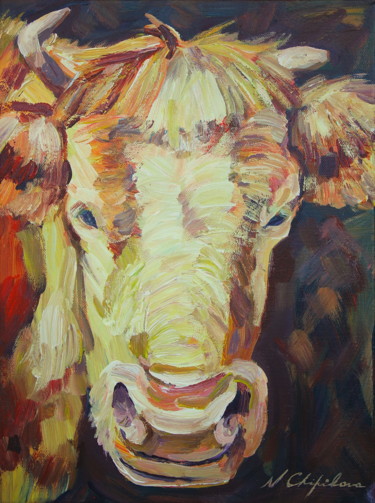 Tête de vache rousse, 30x40cm
